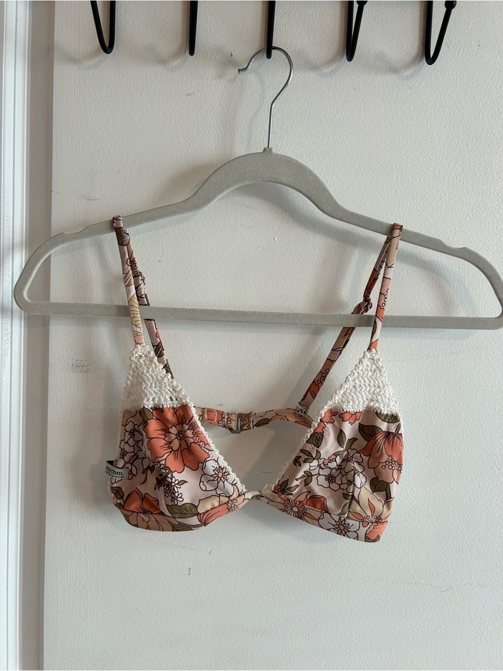 Rhythm Floral Crochet Trim Bikini Top - Peach & Cream